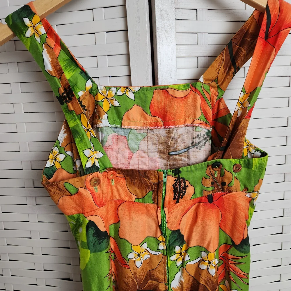 Vintage Pomare Hawaii Womens Sz 6 Green  Floral Straps Maxi Dress Tropical Beach